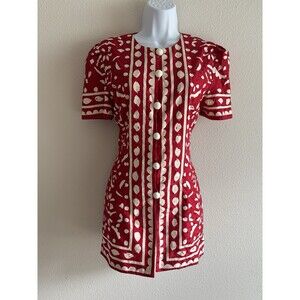 Vintage 90s Maggy London 100% Silk Dress Red White Polka Dot Size 4 - Excellent